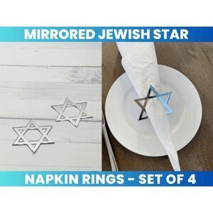 Silver Mirrored Jewish Star Napkin Rings